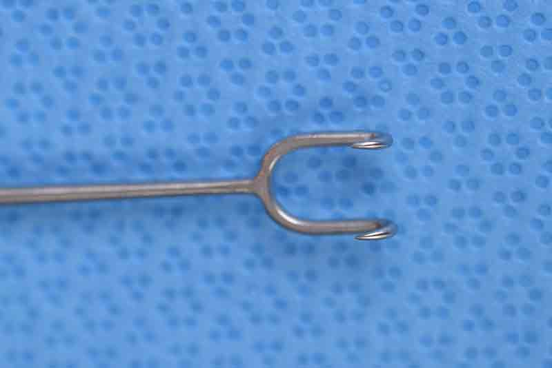 This retractor is larger in size and is often used for elevating thicker tissues while minimizing crush damage.  For example it is used to retract the forehead tissues during a pre-trichial dissection.