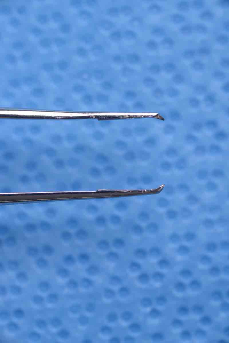 These forceps have forward angled teeth and a wide serrated handle. They are versatile and have multiple applications including grasping delicate periocular tissues such as the eyelid skin during blepharoplasty and brow skin during browplasty.